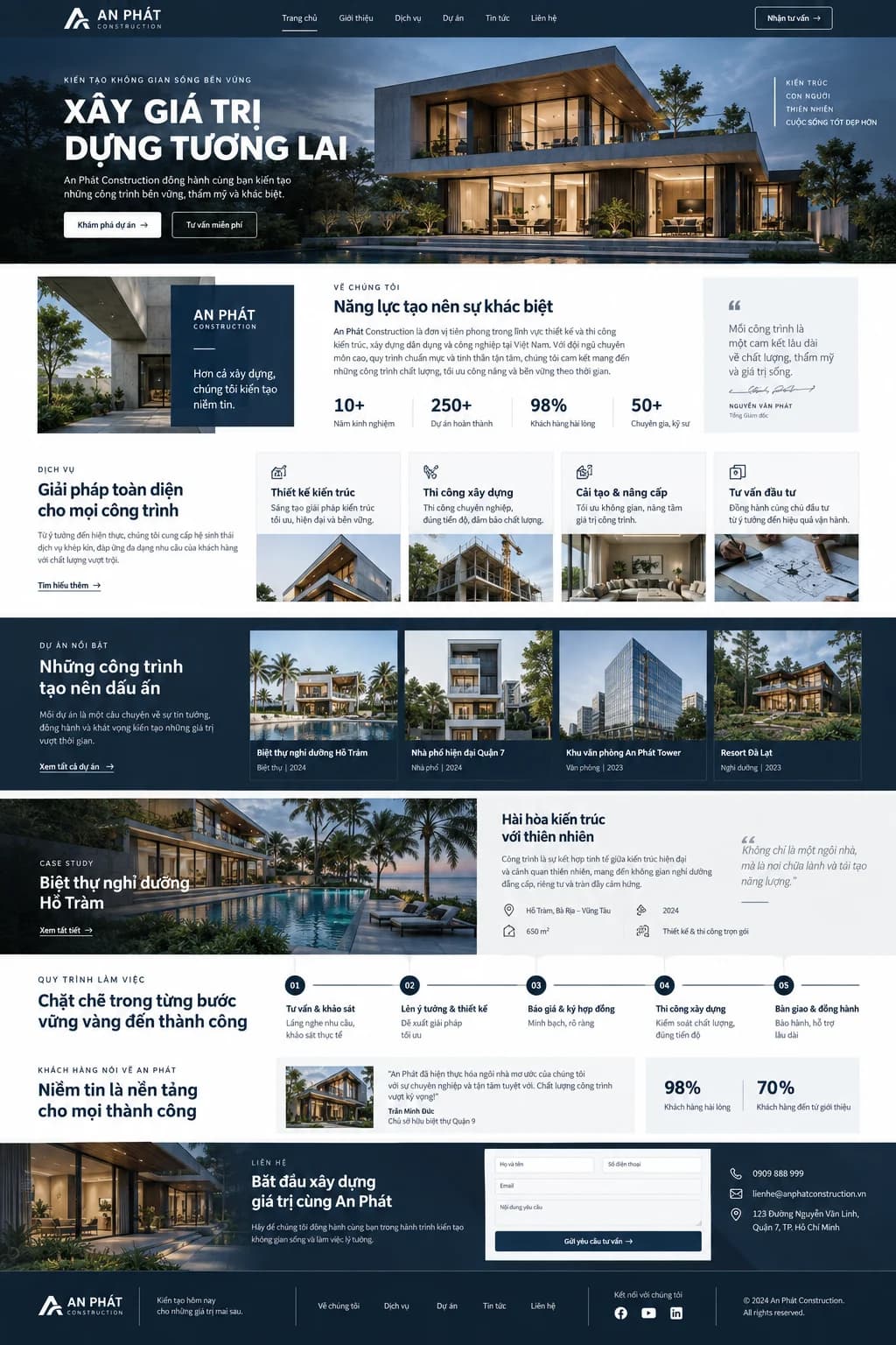 Giao diện hoàn chỉnh của mẫu website An Phát Construction
