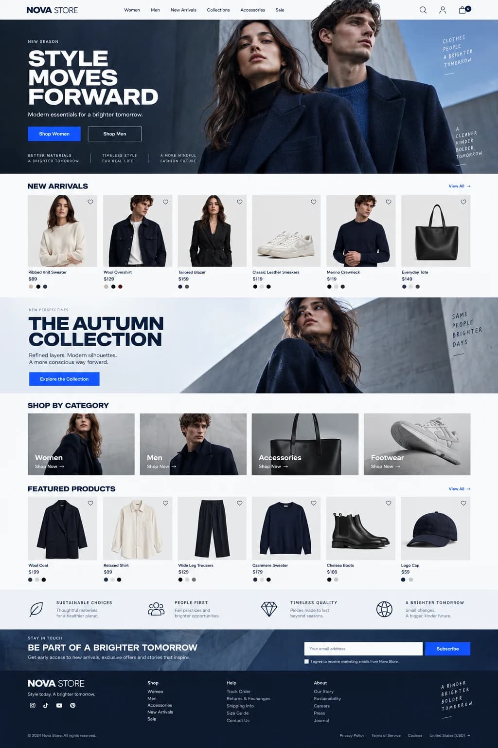 Giao diện hoàn chỉnh của mẫu website Nova Store