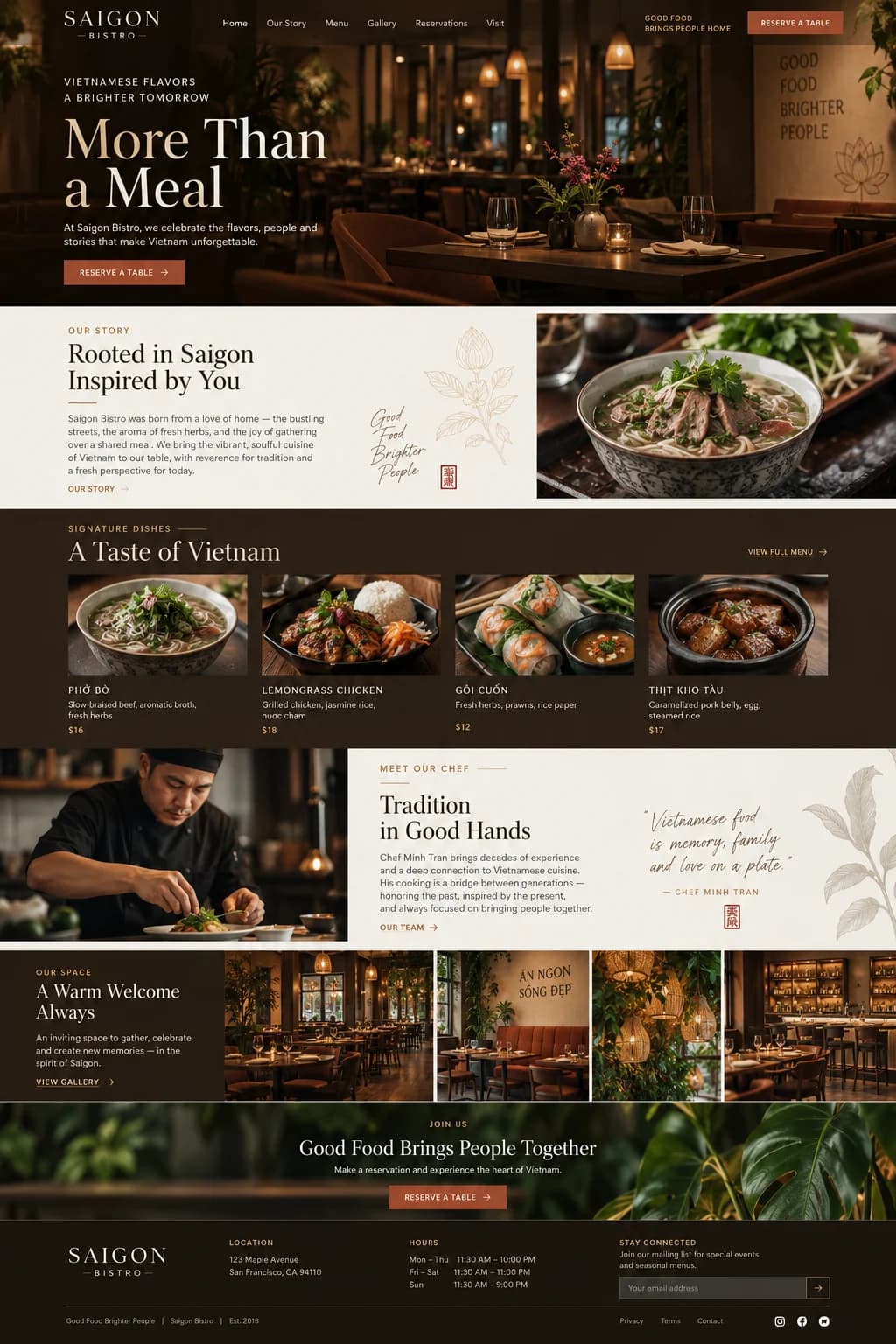 Giao diện hoàn chỉnh của mẫu website Saigon Bistro