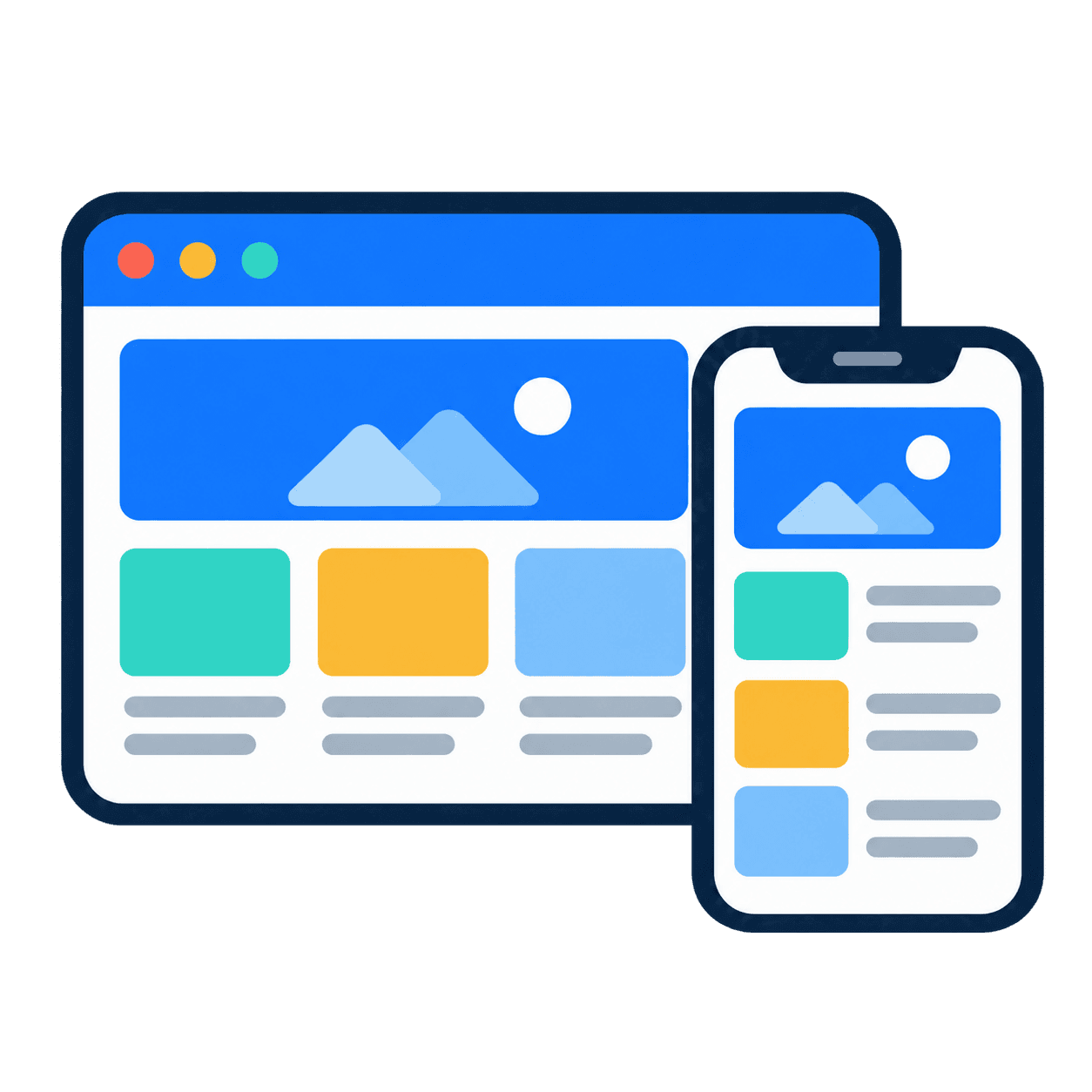 Minh họa cấu trúc website trên máy tính và điện thoại